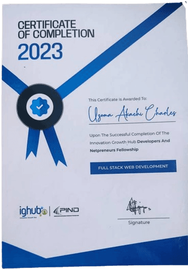 Akasintech's Innovation Growth hub(IGhub) Fullstack web development certificate image